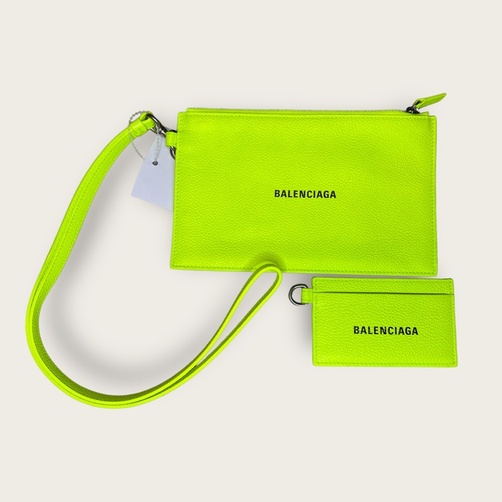 BALENCIAGA Cash Pouch with Card Holder Neon Yellow OS NEW